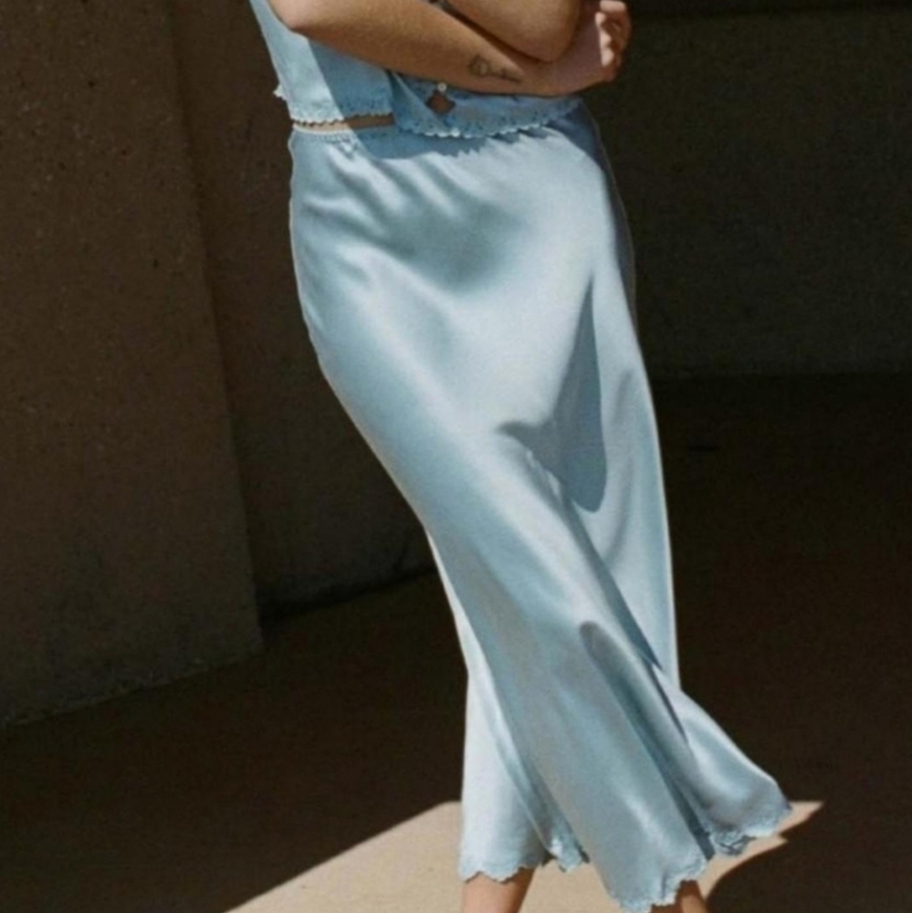 Doen Elowen Silk Skirt Heirloom Mineral Blue Medium M